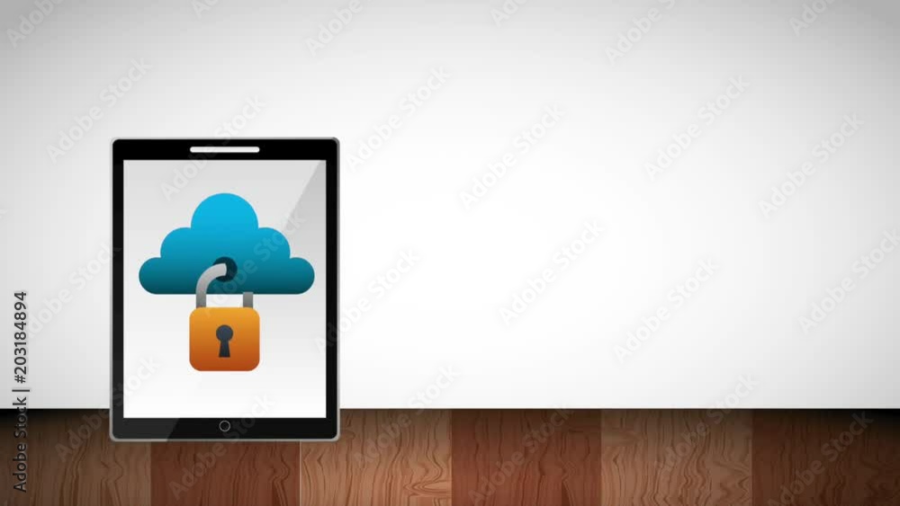 Poster smartphone cloud storage data cyber security animation