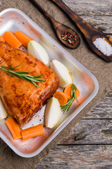 Raw pork knuckle in marinade