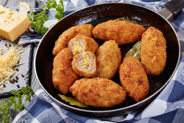 fried breaded meat croquettes, top view