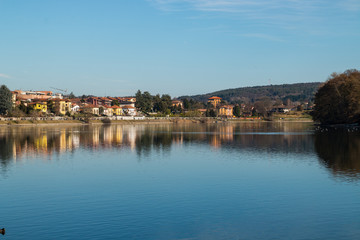 Fototapeta na wymiar Lungofiume di Sesto Calende, Lago Maggiore, Fiume Ticino, Varese, Lombardia, Italia