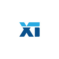 Initial letter XI, straight linked line bold logo, simple flat blue colors