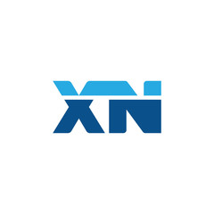 Initial letter XN, straight linked line bold logo, simple flat blue colors