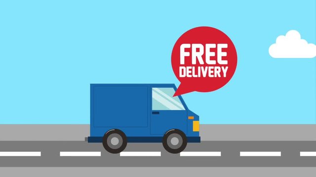 blue truck in street with package free delivery animation