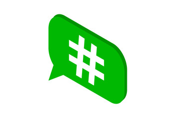 Obraz premium Hashtag green bubble isometric icon. Vector illustration.