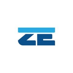 Initial letter ZE, straight linked line bold logo, simple flat blue colors