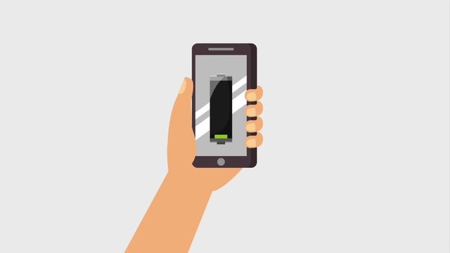 hand holds smartphone with exhausted battery animation