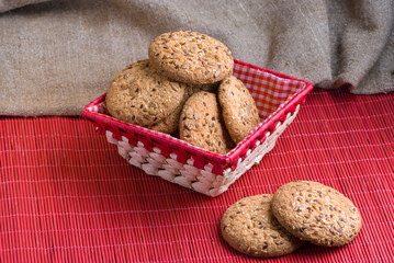 Cookies with sesame and sunflower seeds on table. Healthy eating