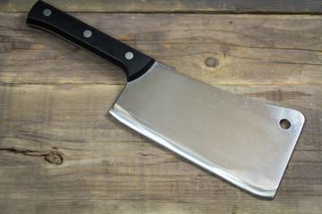 Meat Cleaver.  Kitchen Knife on wooden background