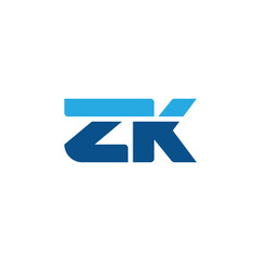 Initial letter ZK, straight linked line bold logo, simple flat blue colors