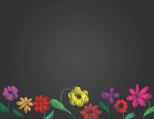 hand drawn flowers border on black background