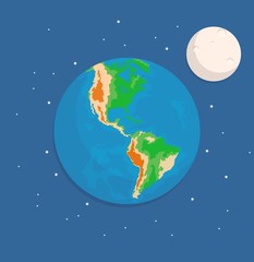 Isolated earth planet and moon in flat vector style