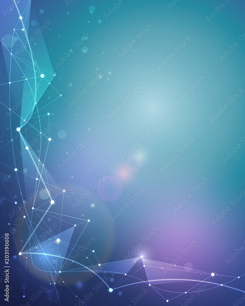 Leinwandbilder abstract molecules with circles, lines, geometric, polygon, triangle pattern. vector design network 