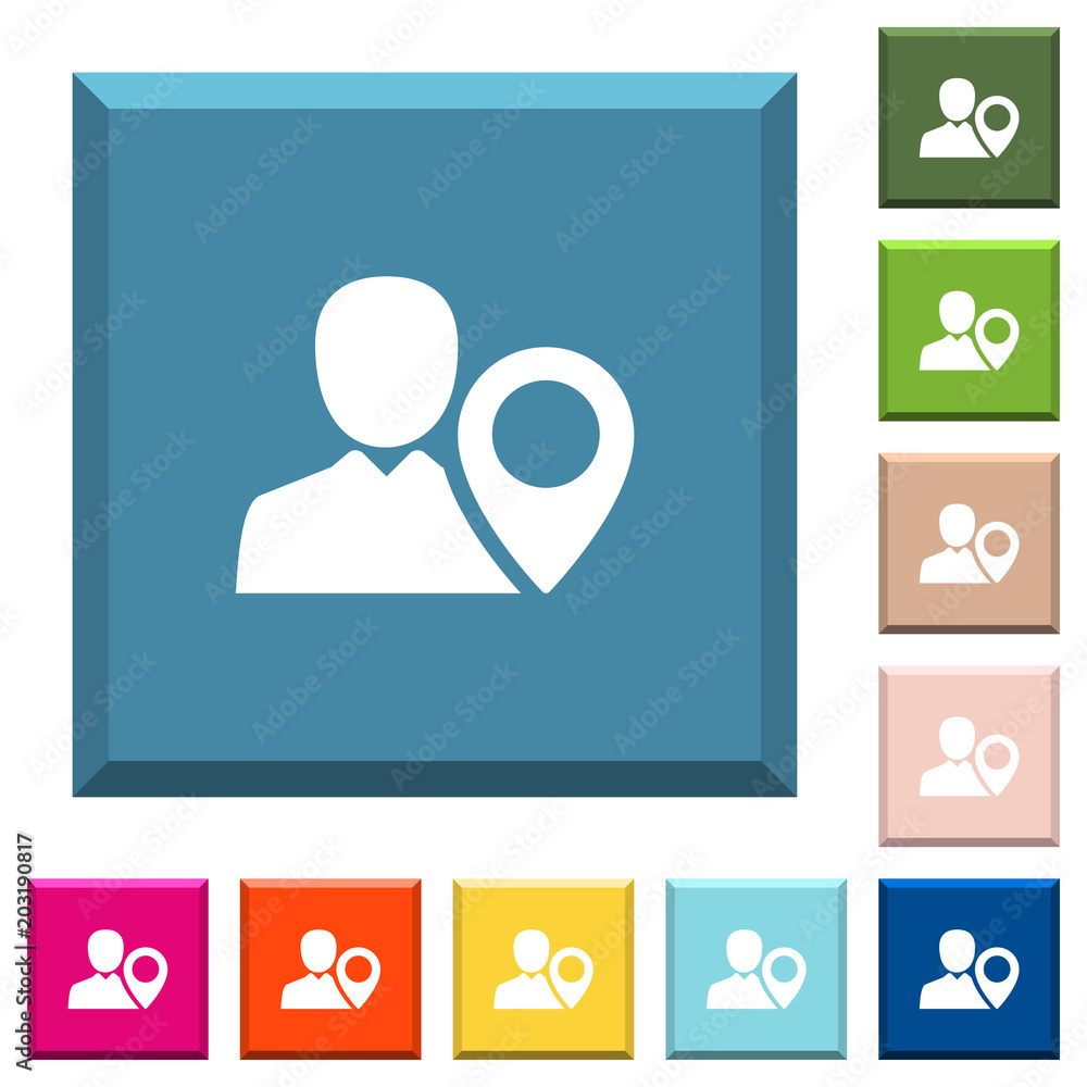 Poster user location white icons on edged square buttons