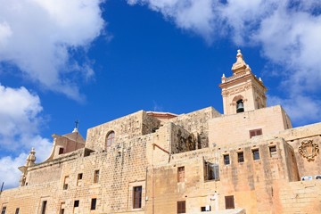 Fototapeta na wymiar View of part of the citadel and Cathedral tower, Victoria (Rabat), Gozo, Malta.