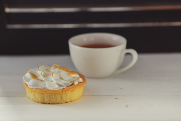 meringue cake, meringue on a white table assorted