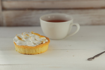 meringue cake, meringue on a white table assorted