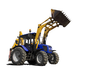 Tractor with a bucket on a white background