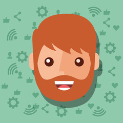 man face character with social media networks icons background vector illustration