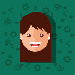 woman face with social media networks icons background vector illustration