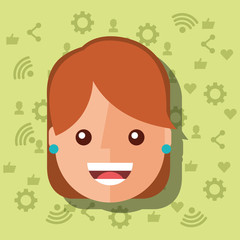 woman face with social media networks icons background vector illustration