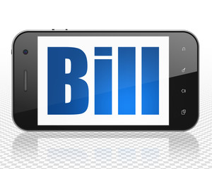 Money concept: Smartphone with blue text Bill on display, 3D rendering