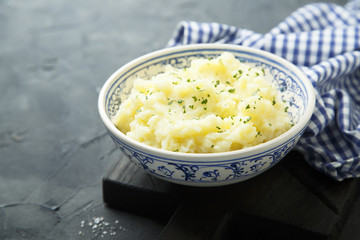 Homemade mashed potato with fresh parsley