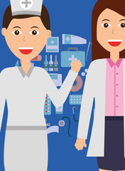 Fototapeta premium doctor female and nurse occupation medicine vector illustration