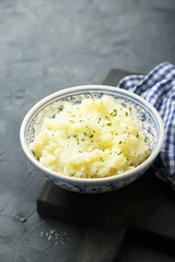 Homemade mashed potato with fresh parsley