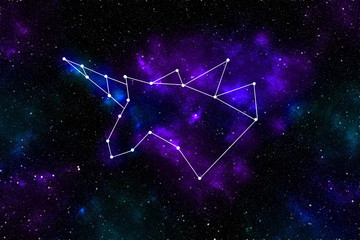 Unicorn constellation against a cluster of stars. Fantasy character