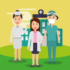 female doctor nurse and surgeon staff medical team hospital vector illustration