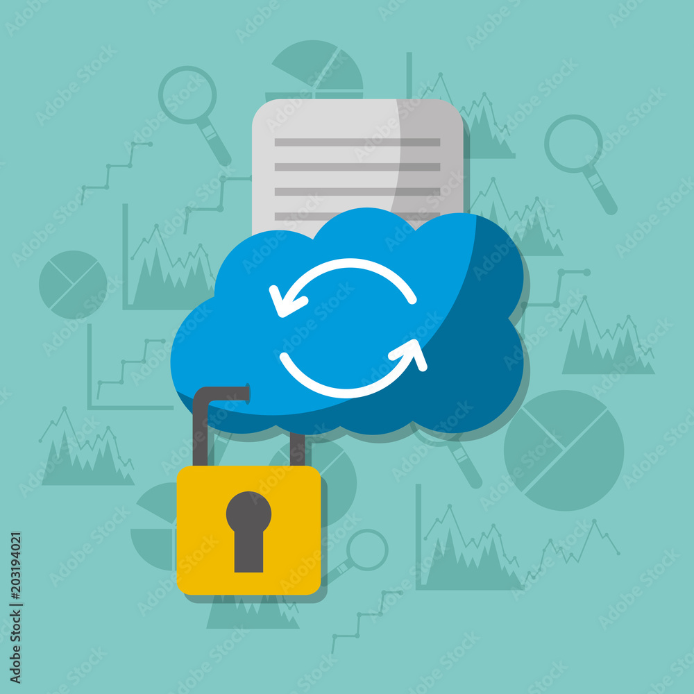 Poster cloud storage sync refresh security document vector illustration