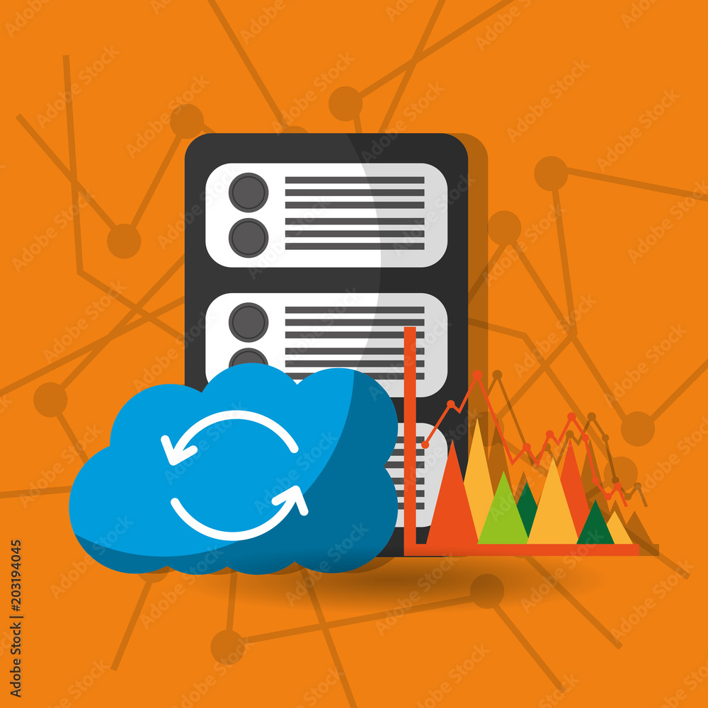 Poster cloud sync refresh data center information vector illustration
