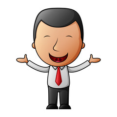 Smiling cartoon businessman opens his arms
