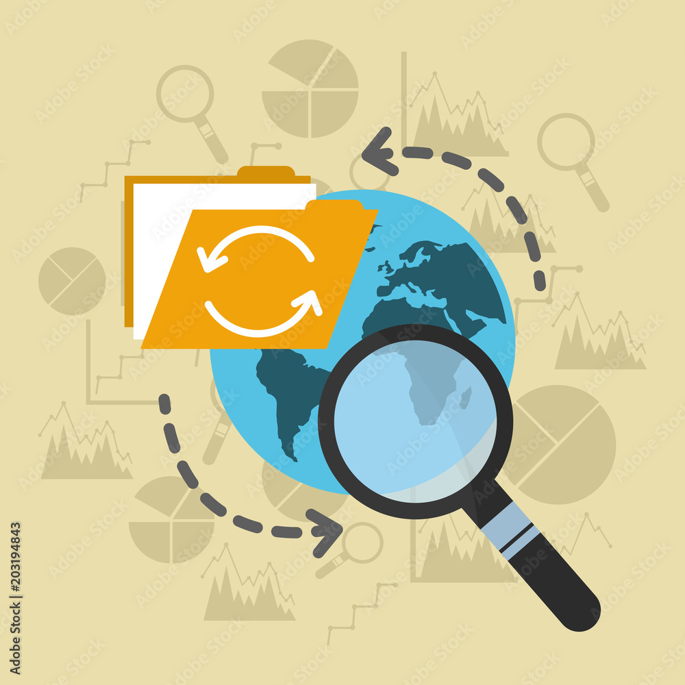Poster global storage file analysis copying data vector illustration