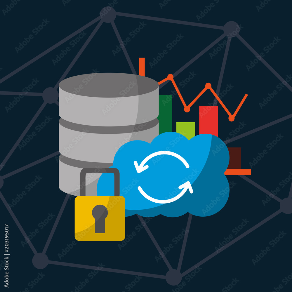 Poster data center technology cloud storage web internet security vector illustration