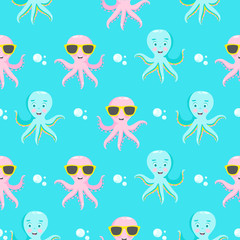 Seamless pattern with octopus. Vector illustration