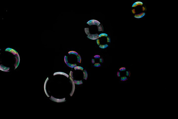 Soap bubbles on a black background