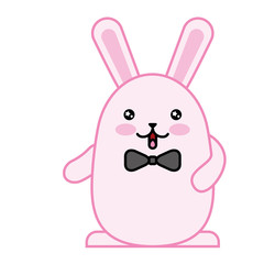 cute rabbit male with bow tie kawaii character vector illustration design