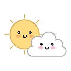 cute cloud with sun kawaii character vector illustration design