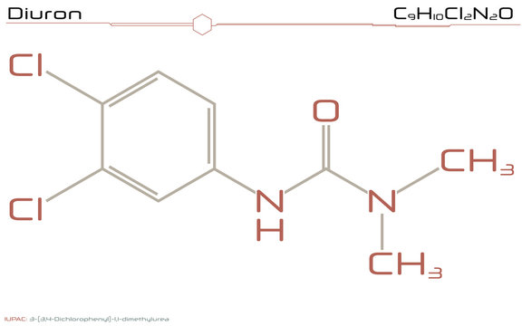 Large and detailed infographic of the molecule of Diuron.