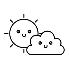 cute cloud with sun kawaii character vector illustration design