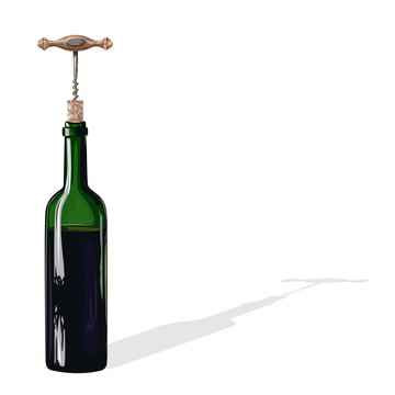 Bottle of wine with a corkscrew