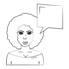 woman character with afro hair and speech bubble pop art style vector illustration design