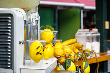Fresh lemonade on display for sale at Camden market in London