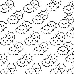 cute cloud with sun pattern kawaii character vector illustration design
