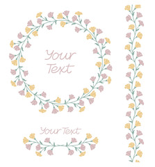 Delicate pastel floral set with wreath, text divider and seamless line border