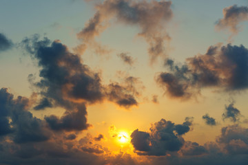 Yellow gold sky evening In tropical countries summer