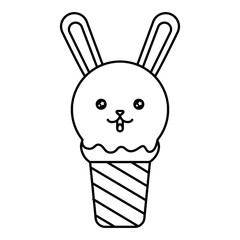 ice cream in cone with face rabbit kawaii character vector illustration design