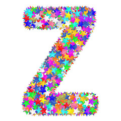 Alphabet symbol letter Z composed of colorful stars isolated on white