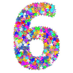 Alphabet symbol number 6 composed of colorful stars
